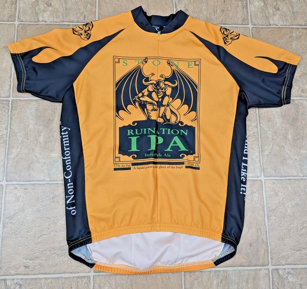 Canari men sz L Cycling Jersey Stone Brewing Ruination IPA 1/2 zip yellow 3654